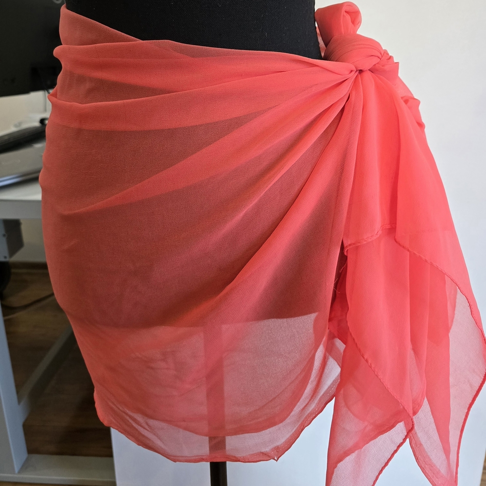 Chic Coral Sheer Wrap Skirt